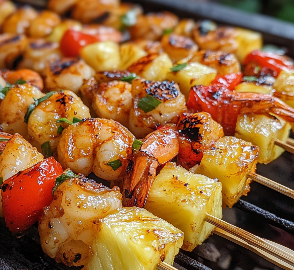 Grilled Pineapple Shrimp Skewers with Sweet Chili