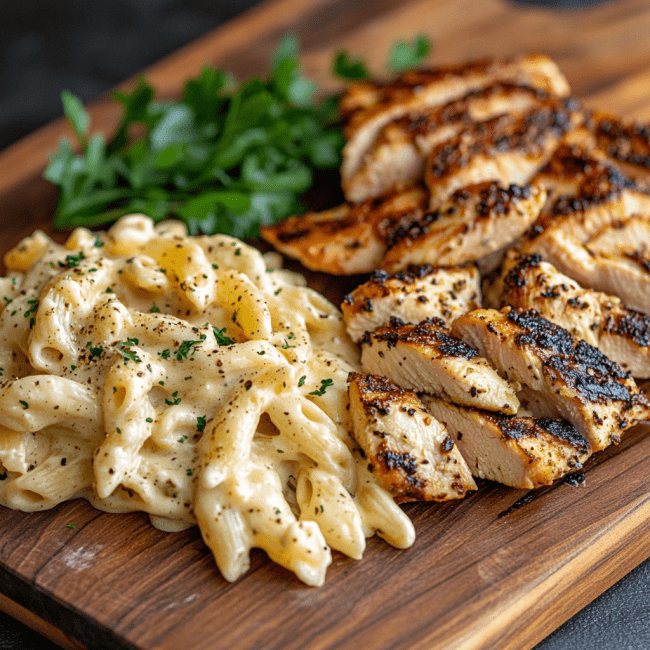 High Protein Grilled Chicken Alfredo Pasta