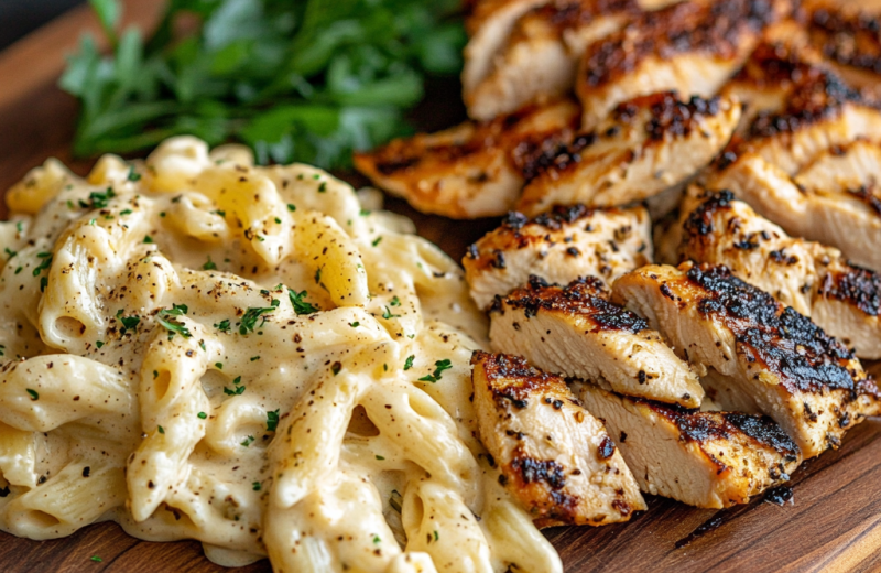 High Protein Grilled Chicken Alfredo Pasta