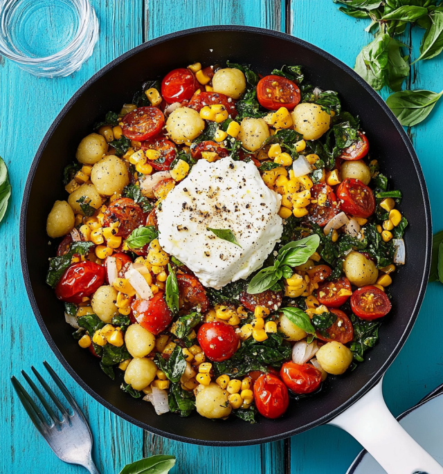 Summer Skillet Gnocchi with Grilled Corn and Burrata
