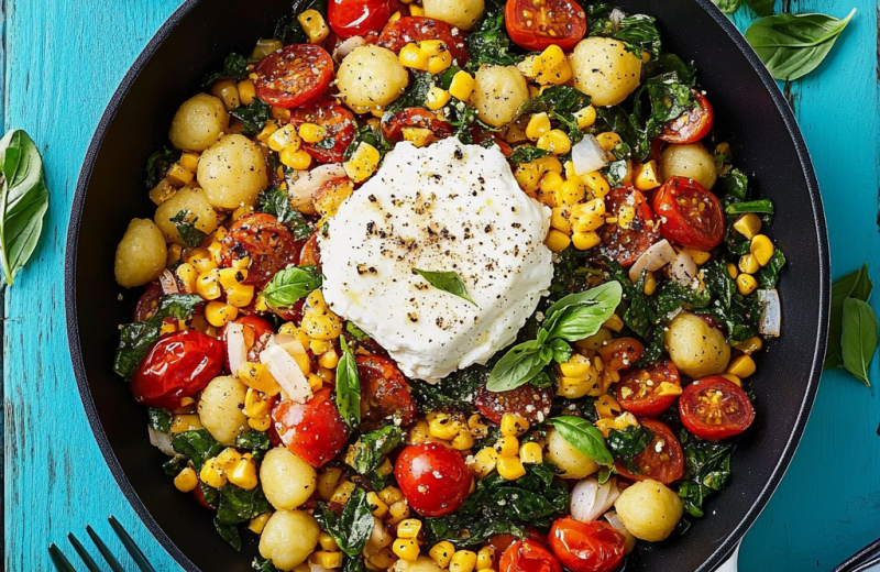 Summer Skillet Gnocchi with Grilled Corn and Burrata