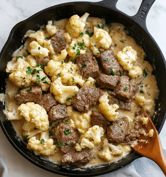 Creamy Steak Bites and Cauliflower Skillet