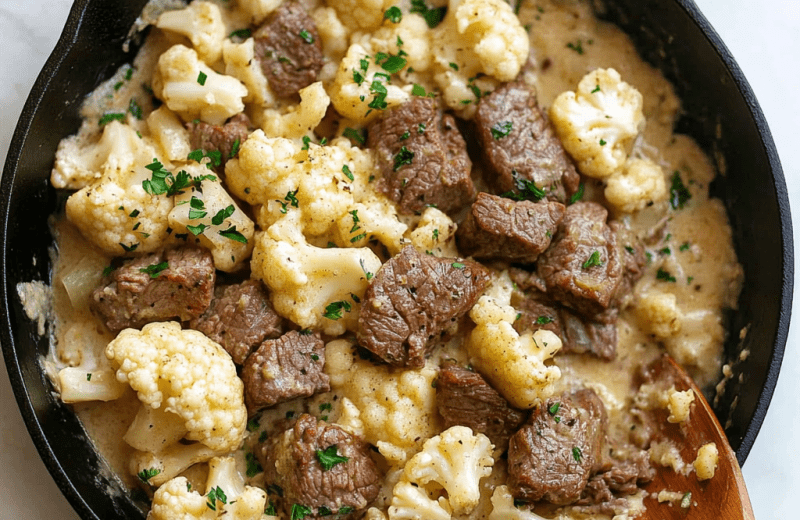 Creamy Steak Bites and Cauliflower Skillet