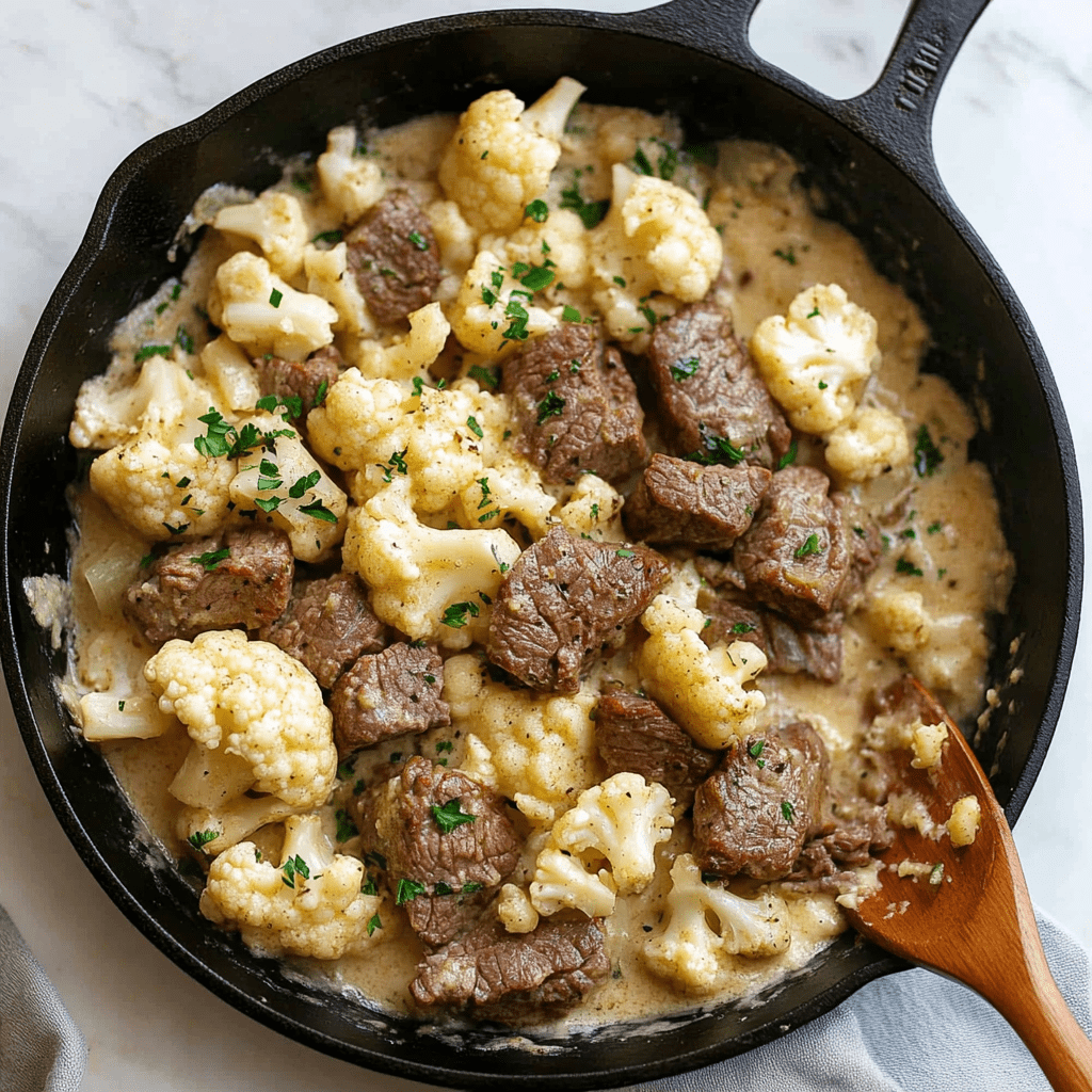 Creamy Steak Bites and Cauliflower Skillet