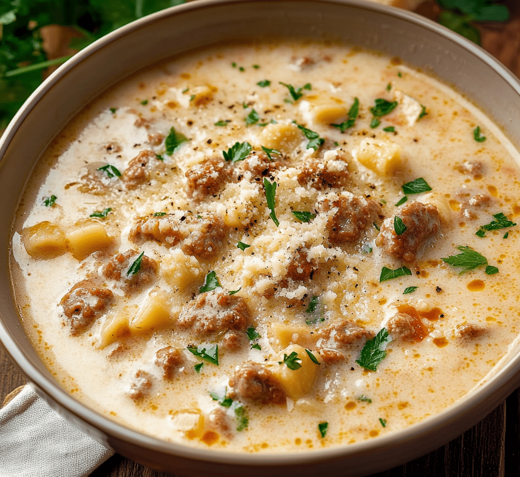 Creamy Parmesan Italian Sausage Soup!