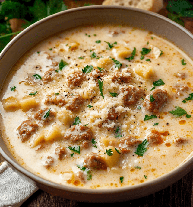 Creamy Parmesan Italian Sausage Soup!