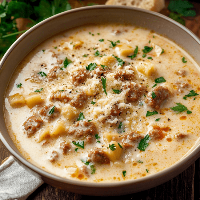 Creamy Parmesan Italian Sausage Soup!