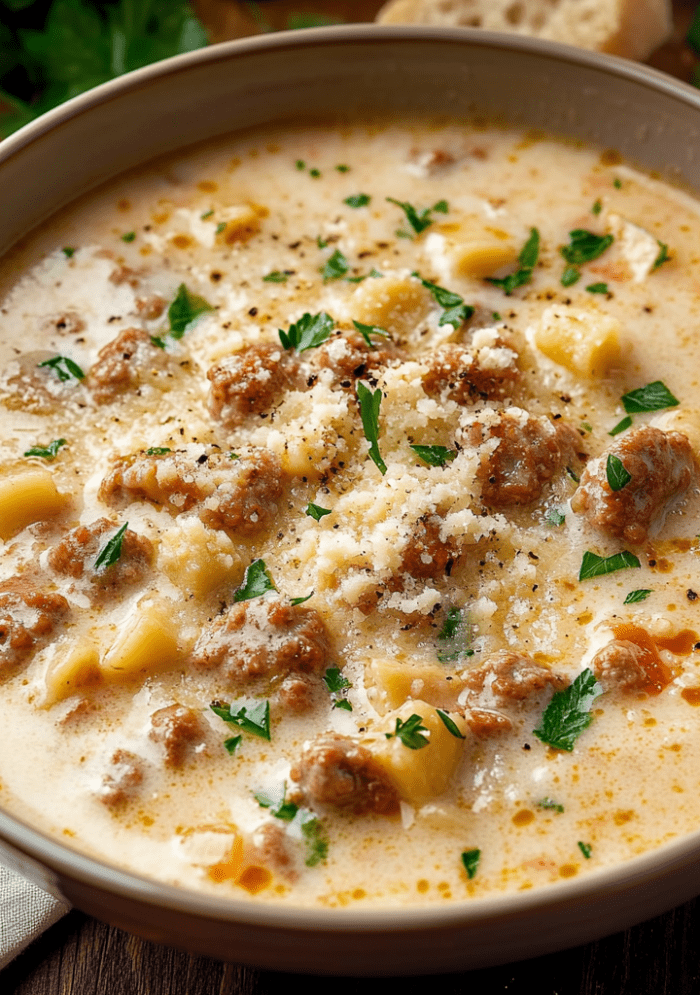 Creamy Parmesan Italian Sausage Soup!