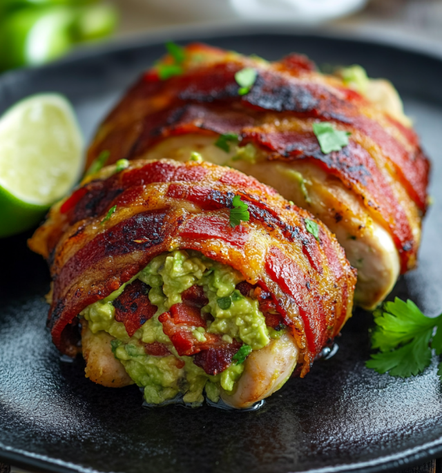 Bacon Wrapped Guacamole Stuffed Chicken