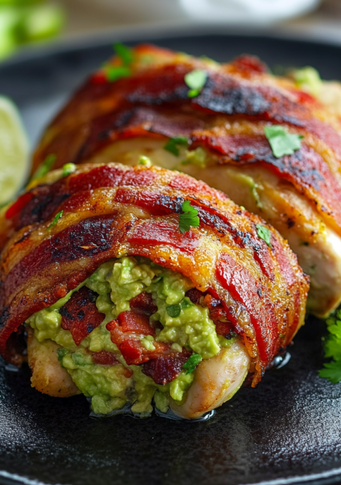 Bacon Wrapped Guacamole Stuffed Chicken