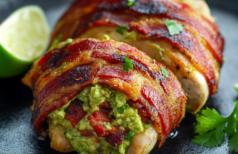 Bacon Wrapped Guacamole Stuffed Chicken