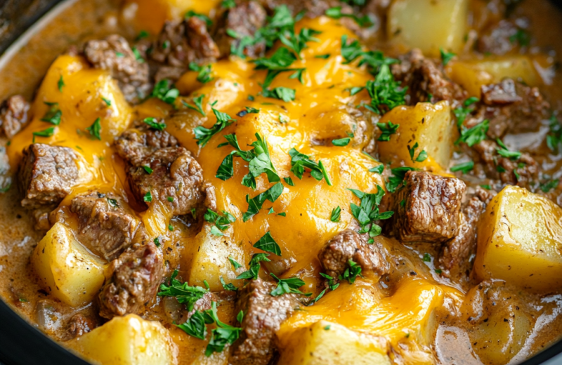 slow cooker steak & cheddar potato casserole