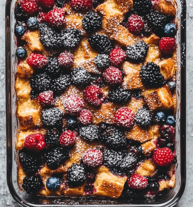 EASY Overnight Breakfast Casserole with Berries