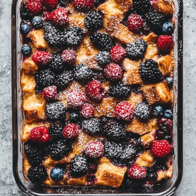 EASY Overnight Breakfast Casserole with Berries