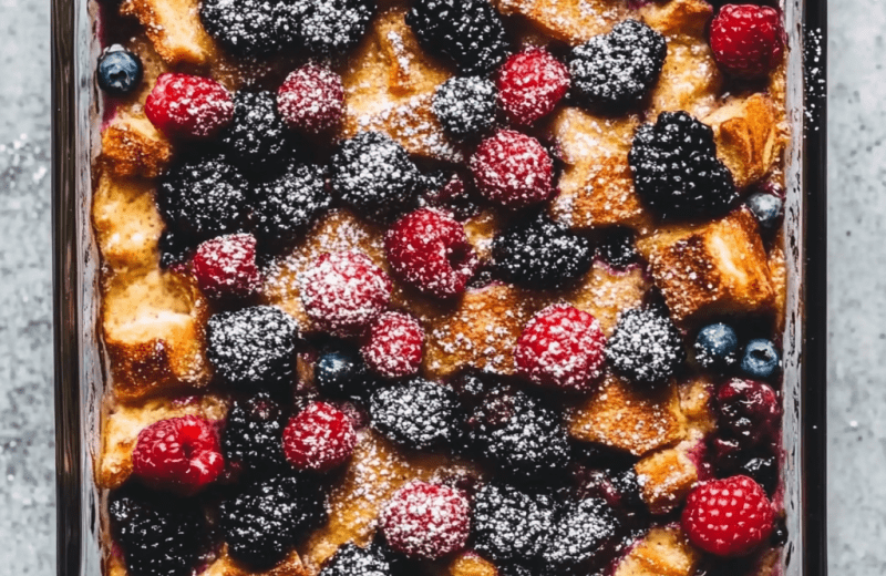 EASY Overnight Breakfast Casserole with Berries