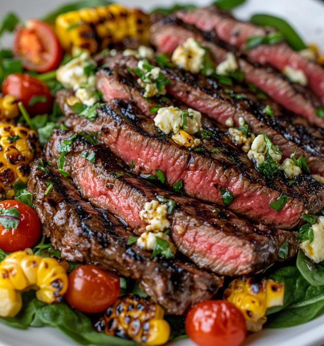 Balsamic Steak Gorgonzola Salad with Grilled Corn