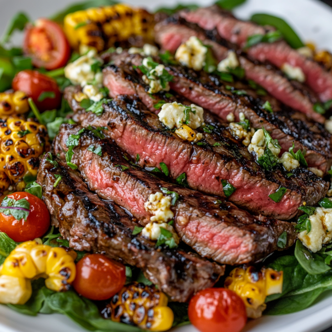 Balsamic Steak Gorgonzola Salad with Grilled Corn
