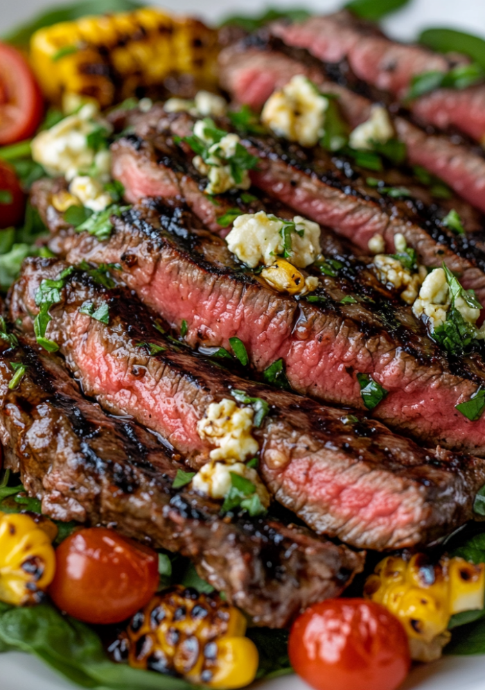 Balsamic Steak Gorgonzola Salad with Grilled Corn