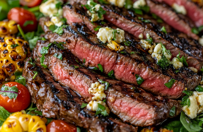 Balsamic Steak Gorgonzola Salad with Grilled Corn