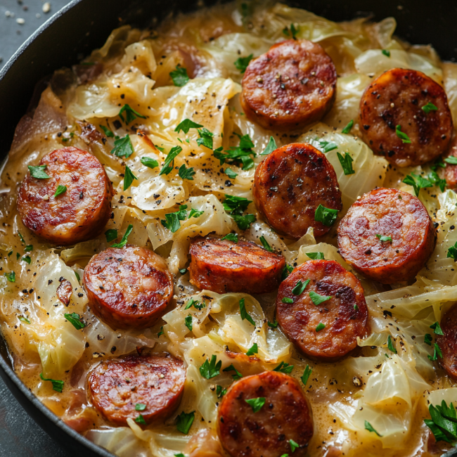 Keto Cajun Sausage & Cabbage Alfredo