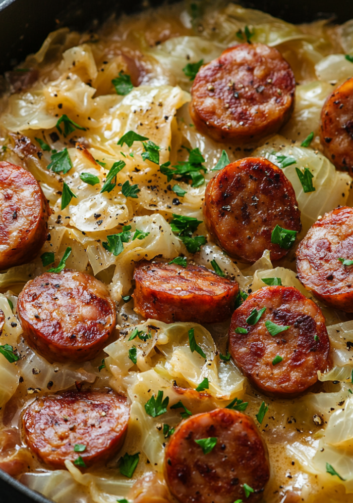 Keto Cajun Sausage & Cabbage Alfredo