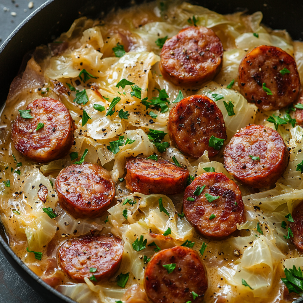 Keto Cajun Sausage & Cabbage Alfredo