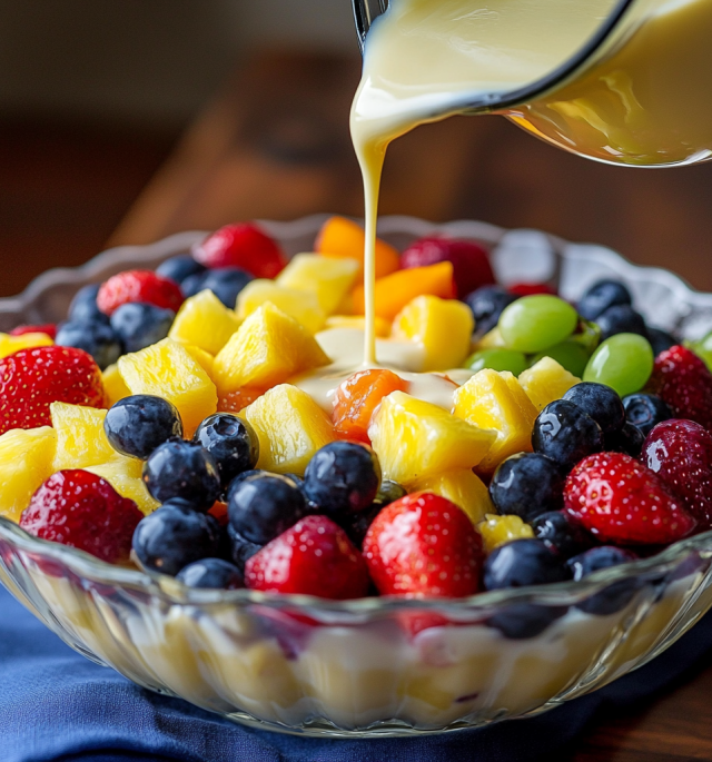Creamy condensed milk fruit salad
