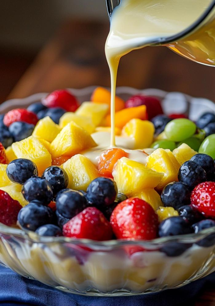 Creamy condensed milk fruit salad