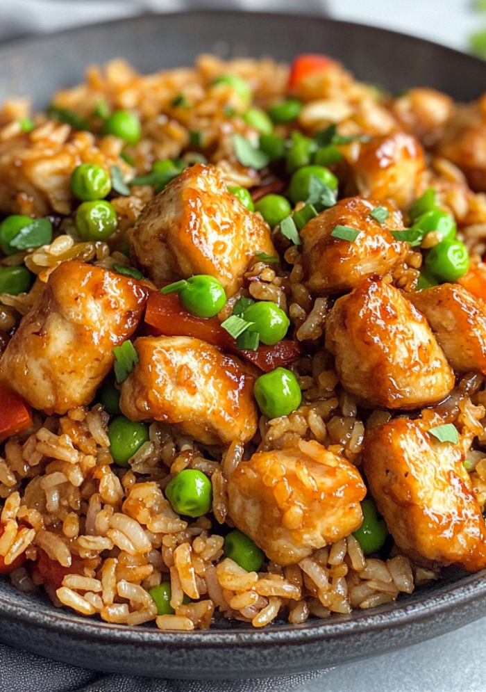 High Protein Crispy Garlic Chicken Fried Rice