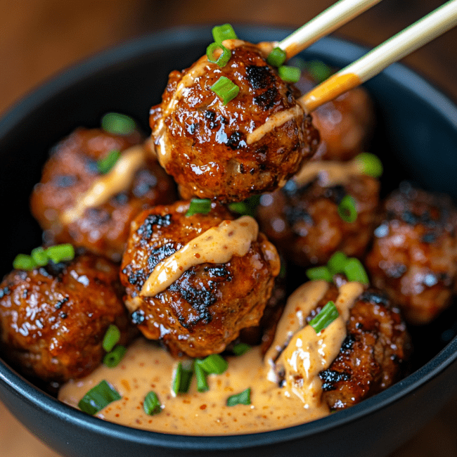 Korean BBQ Meatballs with Spicy Mayo Dip