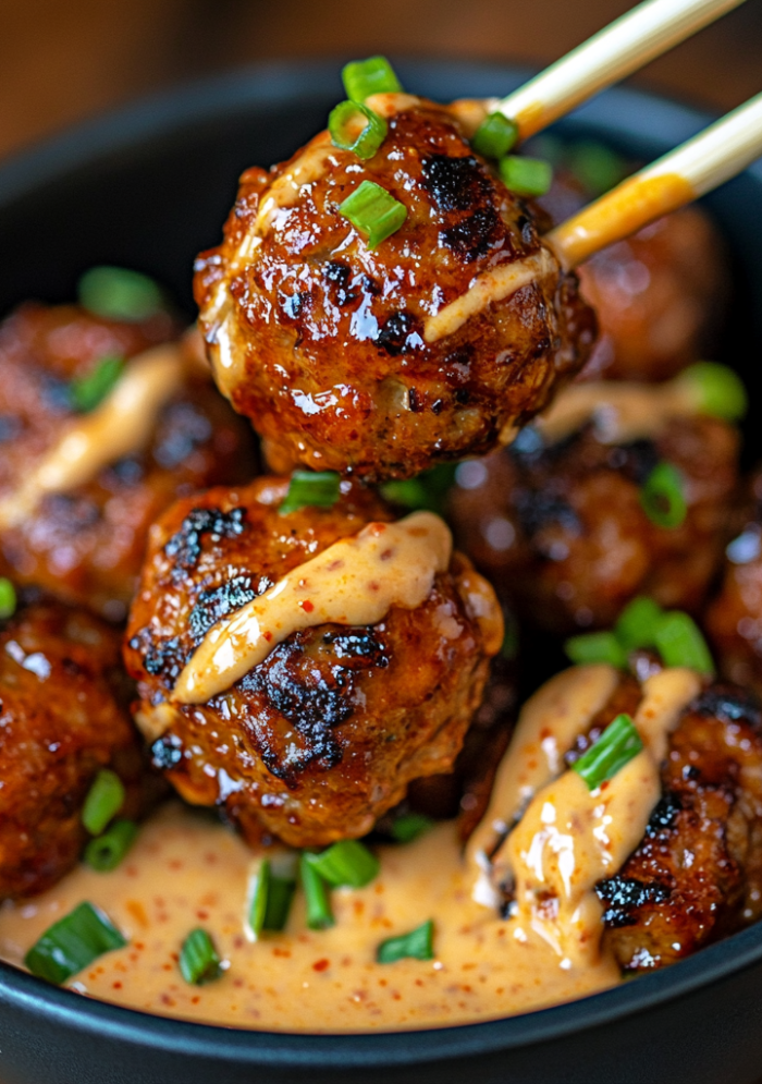 Korean BBQ Meatballs with Spicy Mayo Dip