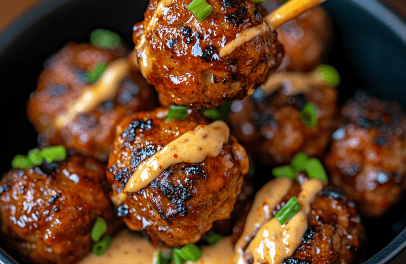 Korean BBQ Meatballs with Spicy Mayo Dip