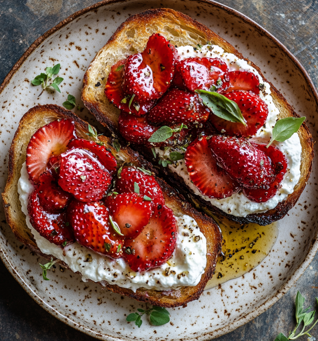 Roasted Strawberry Whipped Ricotta Toast