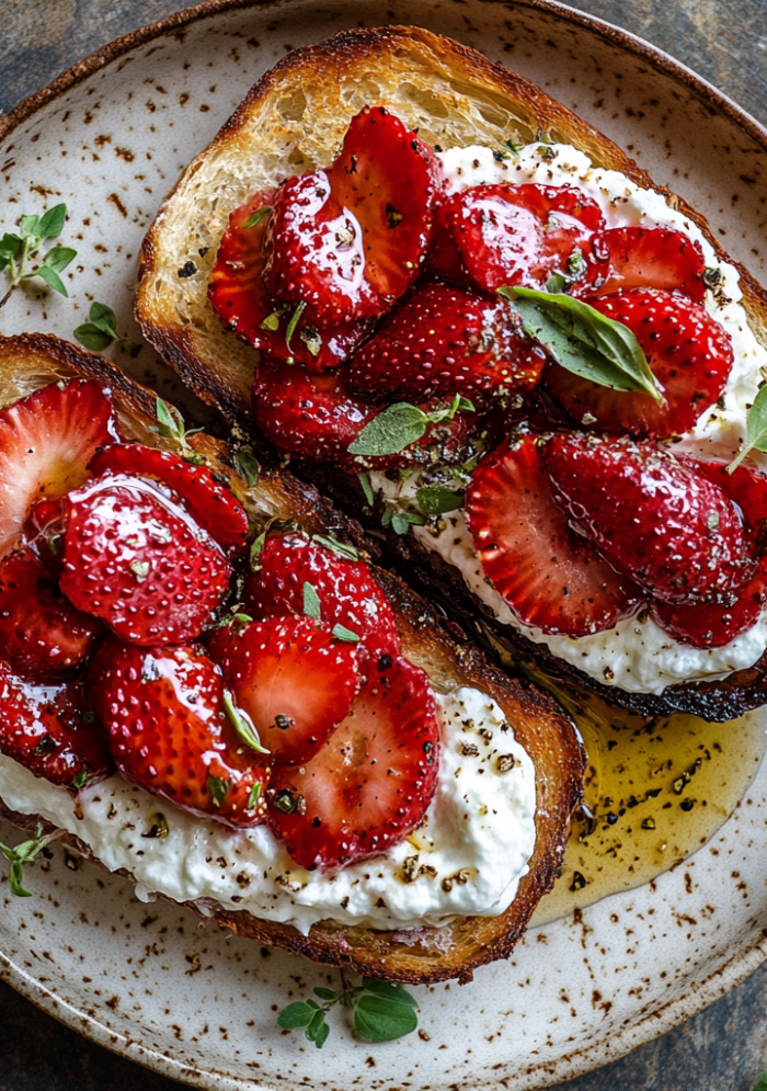 Roasted Strawberry Whipped Ricotta Toast
