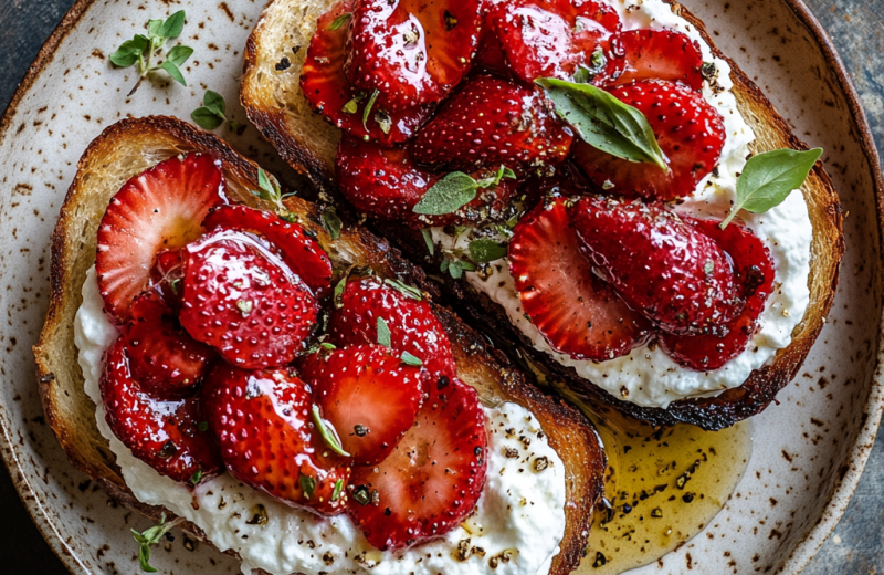 Roasted Strawberry Whipped Ricotta Toast