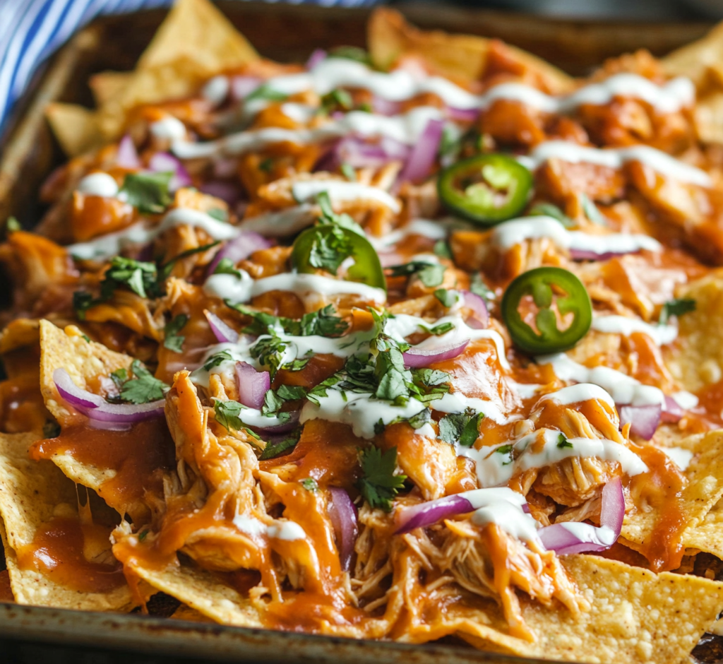 Easy Sheet Pan BBQ Chicken Nachos