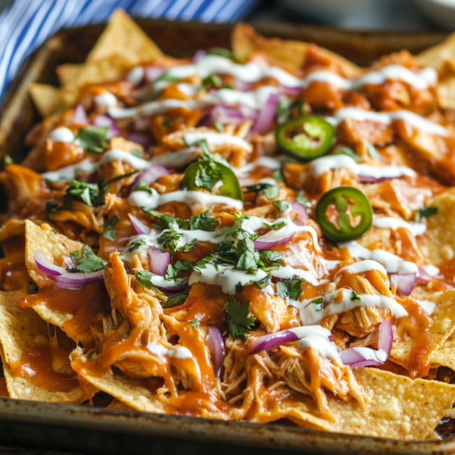 Easy Sheet Pan BBQ Chicken Nachos
