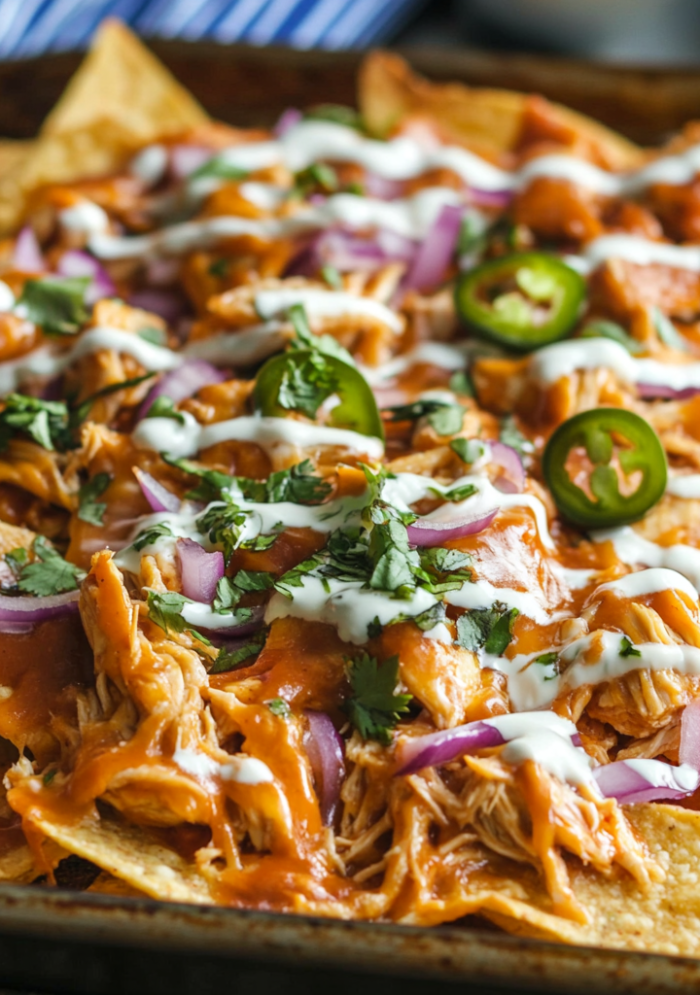 Easy Sheet Pan BBQ Chicken Nachos