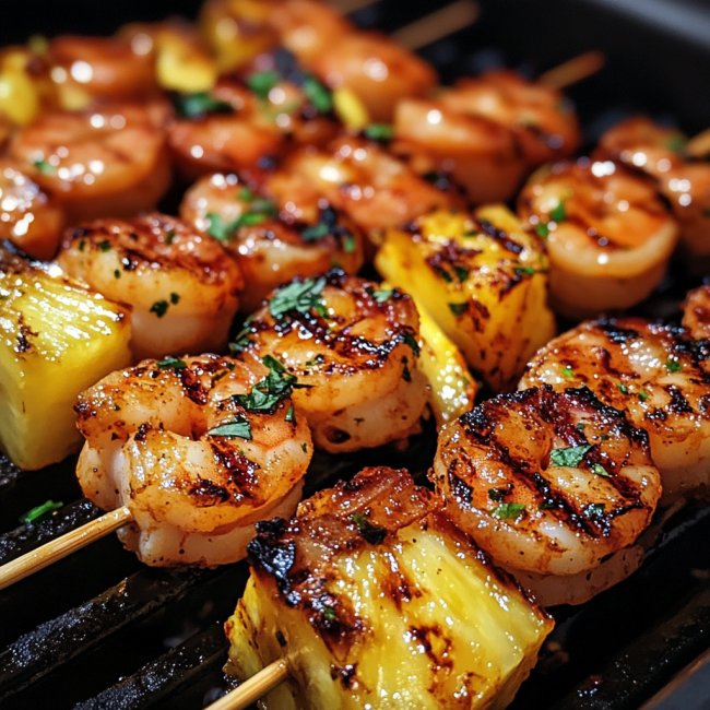 Grilled Pineapple Shrimp Skewers with Sweet Chili