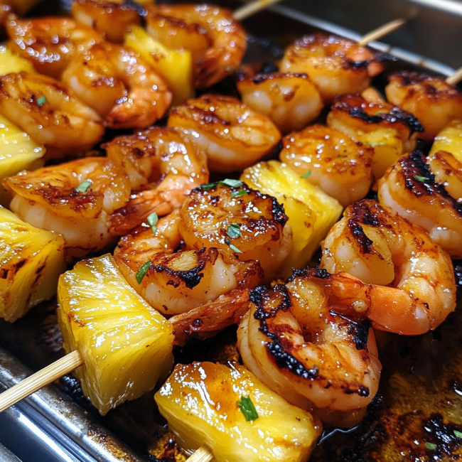 Grilled Pineapple Shrimp Skewers with Sweet Chili