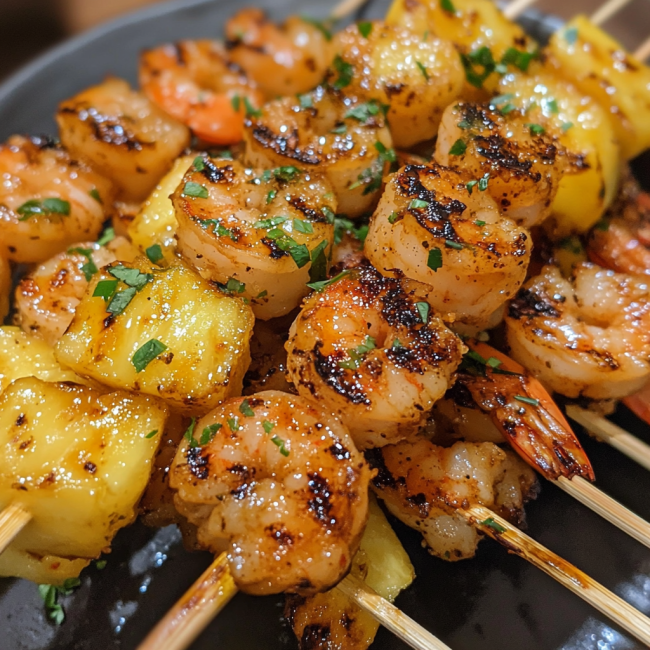 Grilled Pineapple Shrimp Skewers with Sweet Chili