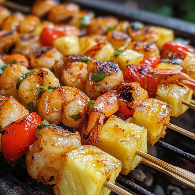 Grilled Pineapple Shrimp Skewers with Sweet Chili