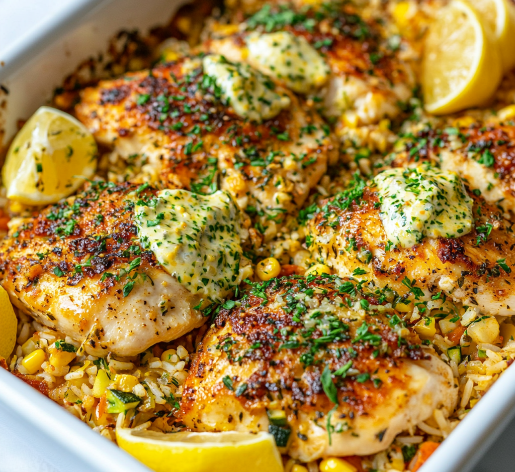 Dump-and-Bake Chicken Tzatziki with Rice