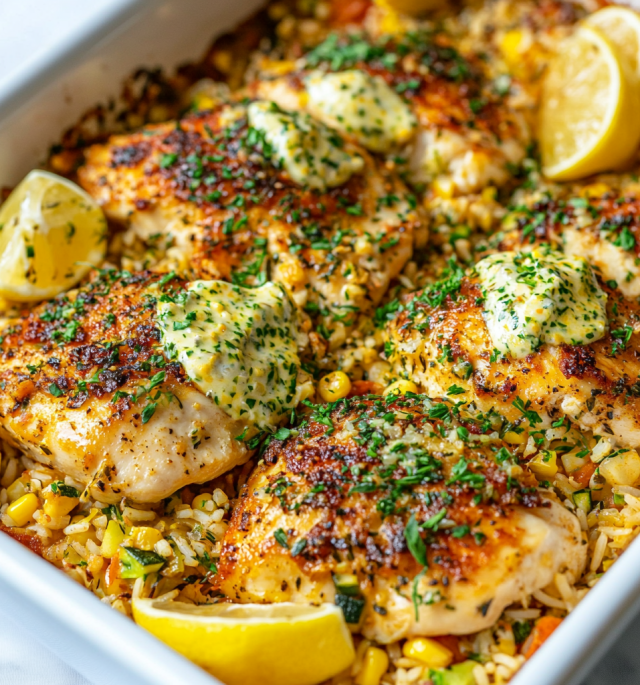 Dump-and-Bake Chicken Tzatziki with Rice