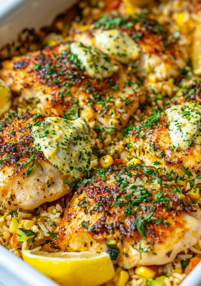 Dump-and-Bake Chicken Tzatziki with Rice