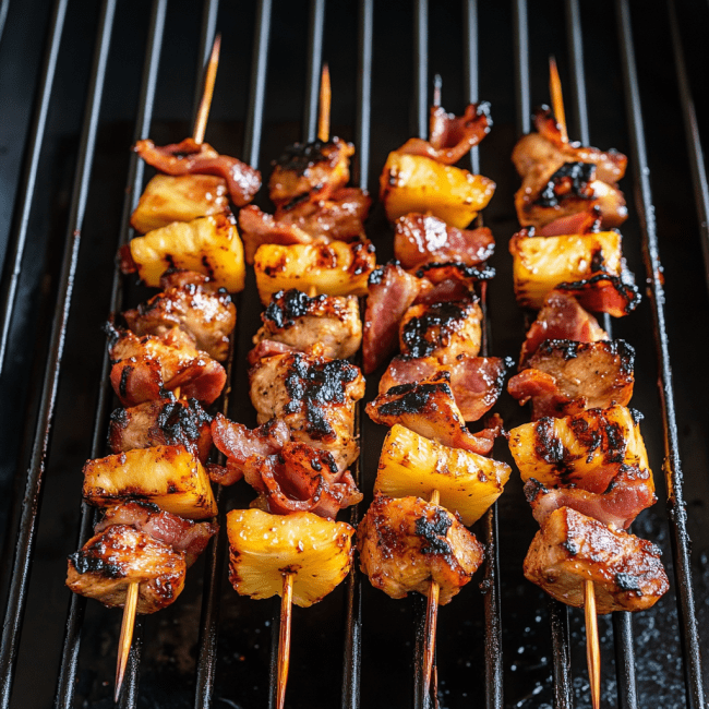 BBQ Chicken Bacon Pineapple Kabobs