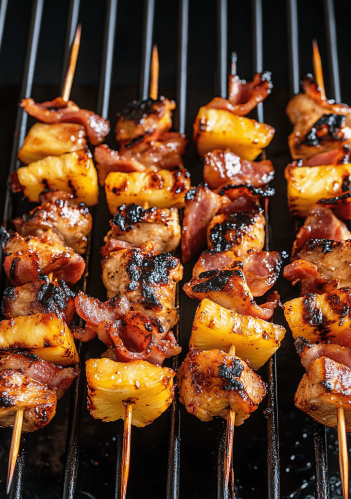 BBQ Chicken Bacon Pineapple Kabobs