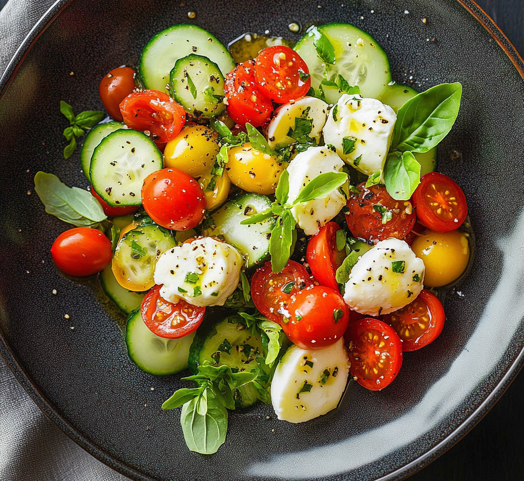 Tomato Cucumber Mozzarella Salad