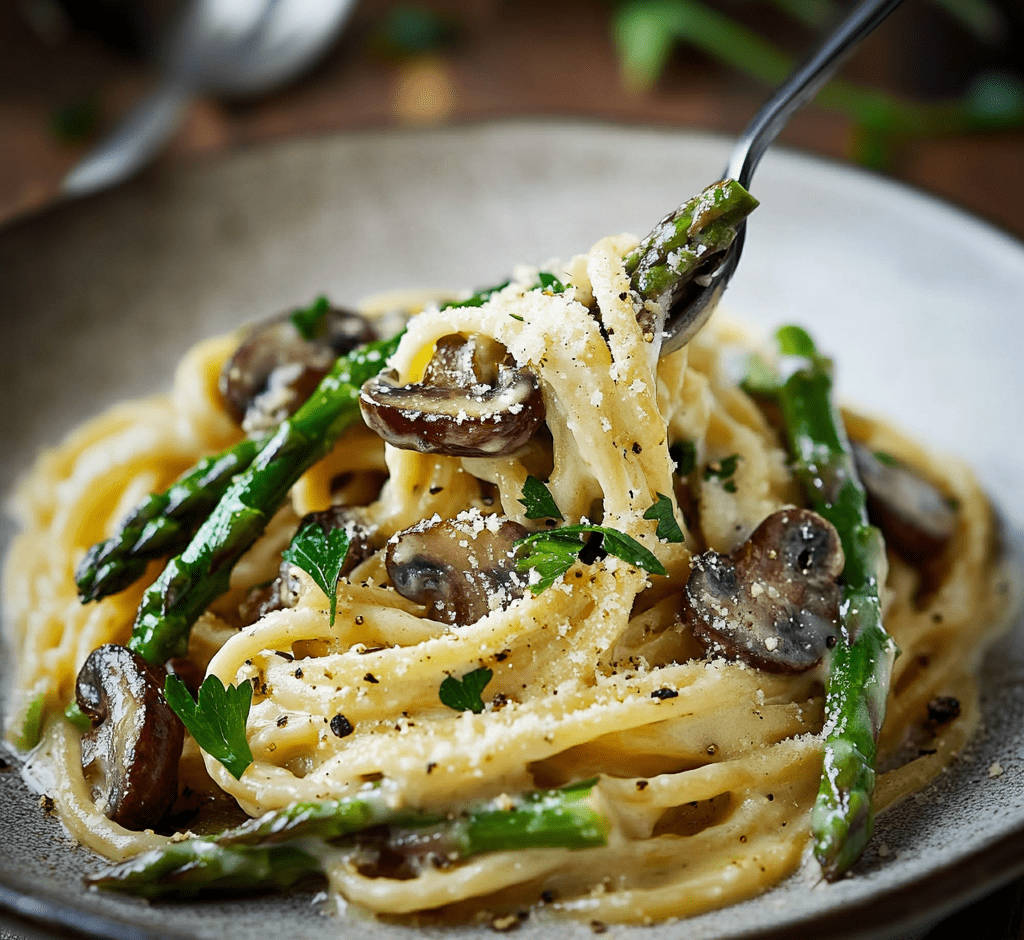 Roasted Asparagus Mushroom Carbonara