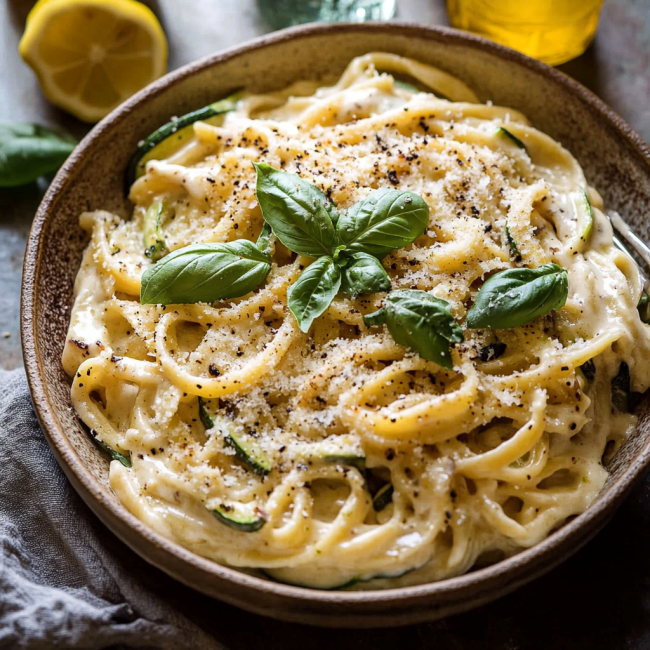 Lemon Basil Zucchini Pasta Alfredo
